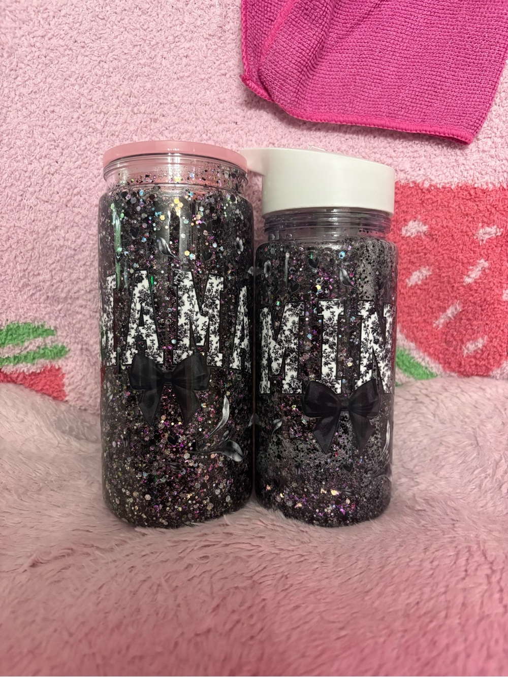 Glitter Mama & Mini tumbler set  - Black & Pink Sparkle